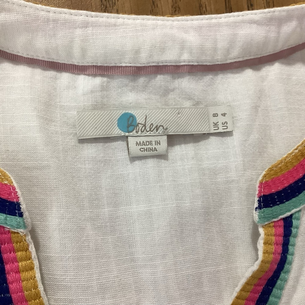 Boden Rainbow Trim Blouse Size 4 - Picture 6 of 8